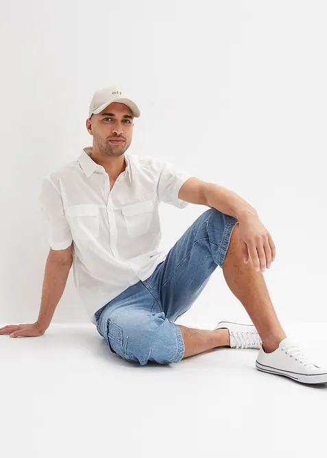 Regular fit 3/4 stretch cargo jeans, straight, bonprix