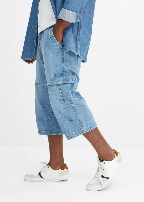 Regular fit 3/4 stretch cargo jeans, straight, bonprix