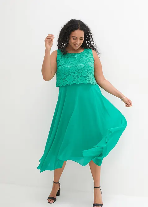 Premium chiffon midi jurk met kant, bonprix