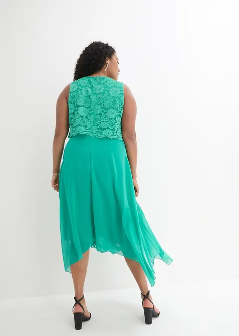Premium chiffon midi jurk met kant, bonprix