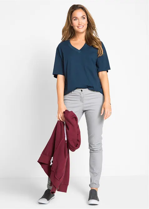 Wijd longshirt met V-hals, korte mouw  (set van 5), bonprix