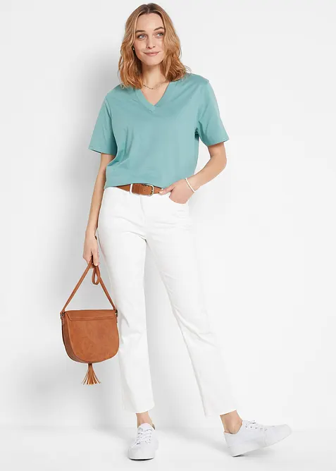 Wijd longshirt met V-hals, korte mouw  (set van 5), bonprix