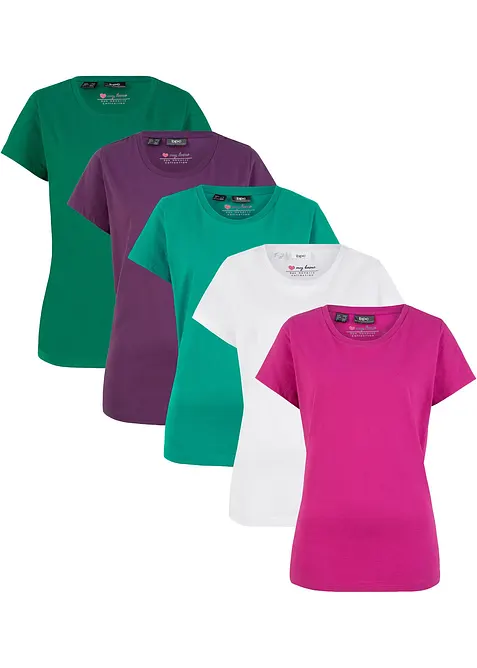 Shirt met ronde hals (set van 5), bonprix