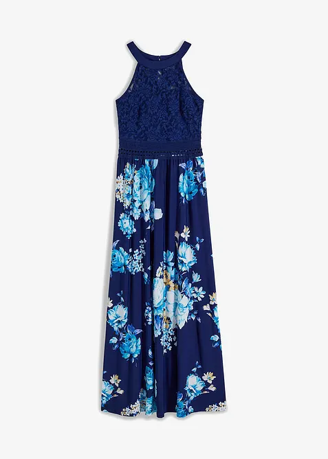 Maxi jurk met bloemenprint en kant, bonprix