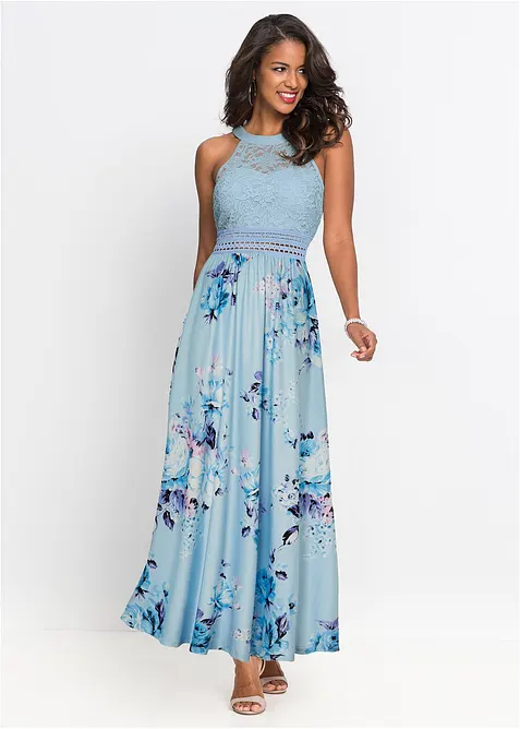 Maxi jurk met bloemenprint en kant, bonprix