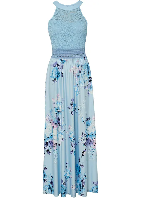 Maxi jurk met bloemenprint en kant, bonprix