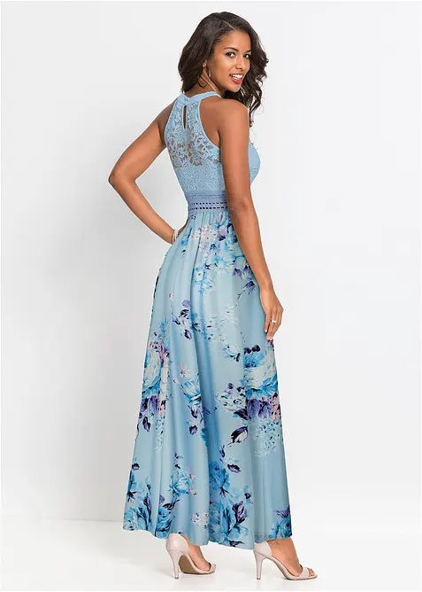 Maxi jurk met bloemenprint en kant, bonprix
