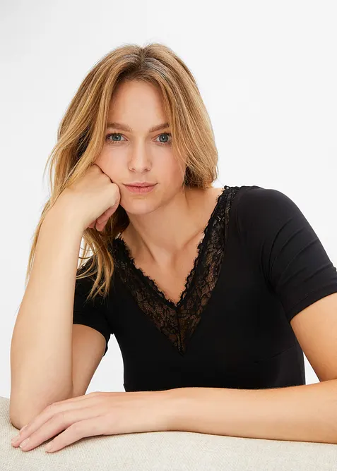 Body van modal met kant en halflange mouwen, bonprix