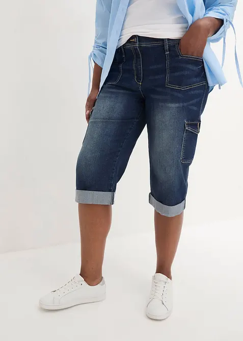 Stretch cargo jeans, mid waist, bonprix