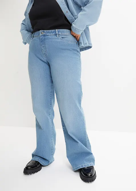 Wide leg jeans mid waist, stretch, bonprix