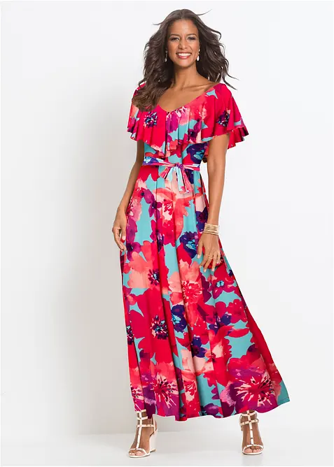 Maxi jurk met volant en ceintuur, bonprix