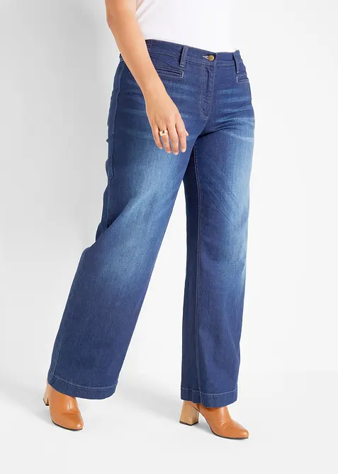 Wide leg mid waist jeans met een comfortabele band, bonprix