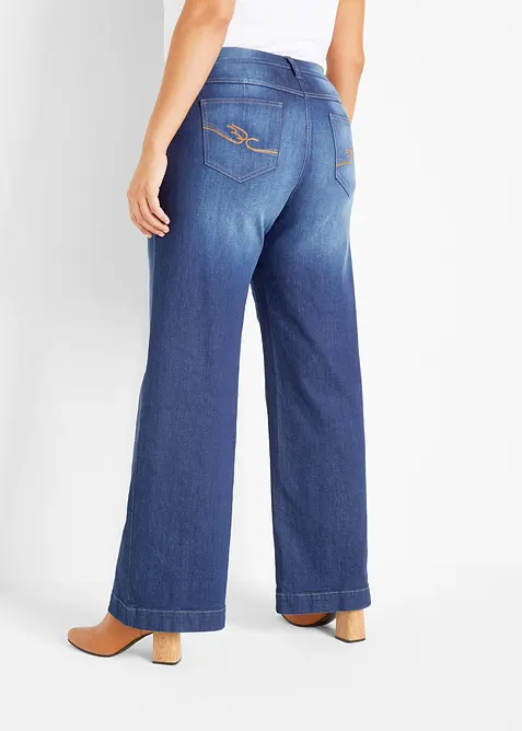 Wide leg mid waist jeans met een comfortabele band, bonprix