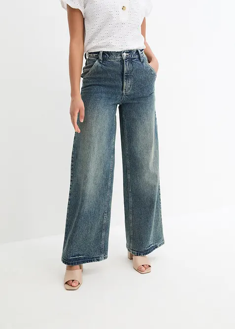Wide leg jeans met high waist, low stretch, bonprix