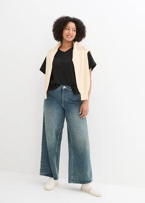 Wide leg jeans met high waist, low stretch, bonprix