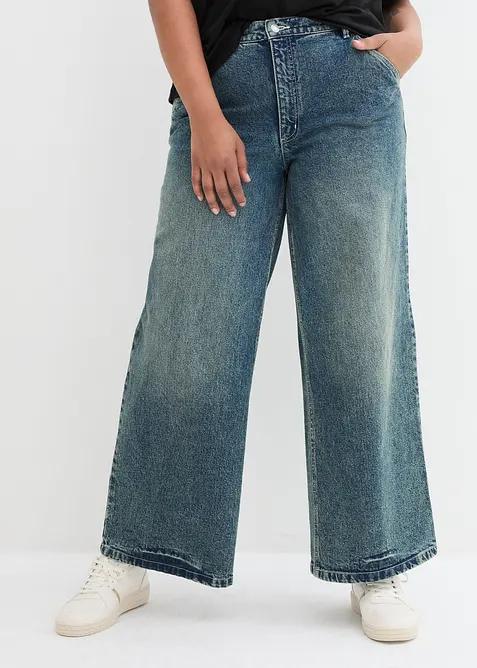 Wide leg jeans met high waist, low stretch, bonprix