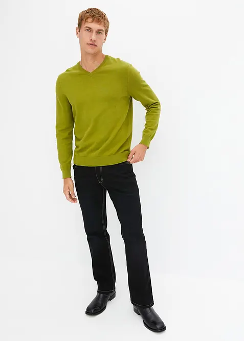 Fijngebreide trui met V-hals in een zachte katoenmix, bonprix