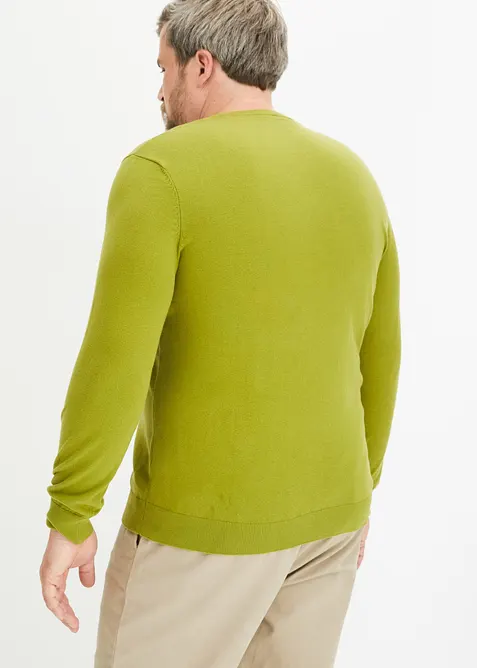 Fijngebreide trui met V-hals in een zachte katoenmix, bonprix