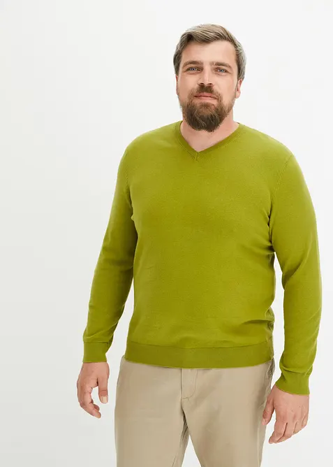 Fijngebreide trui met V-hals in een zachte katoenmix, bonprix