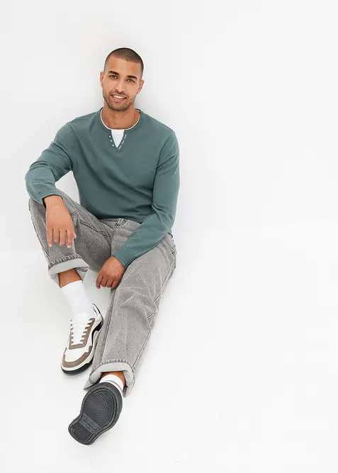 Fijn gebreide trui met 2-in-1-look van zachte katoenmix, bonprix