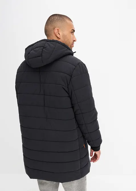 Gewatteerde parka met capuchon en imitatieleer, bonprix