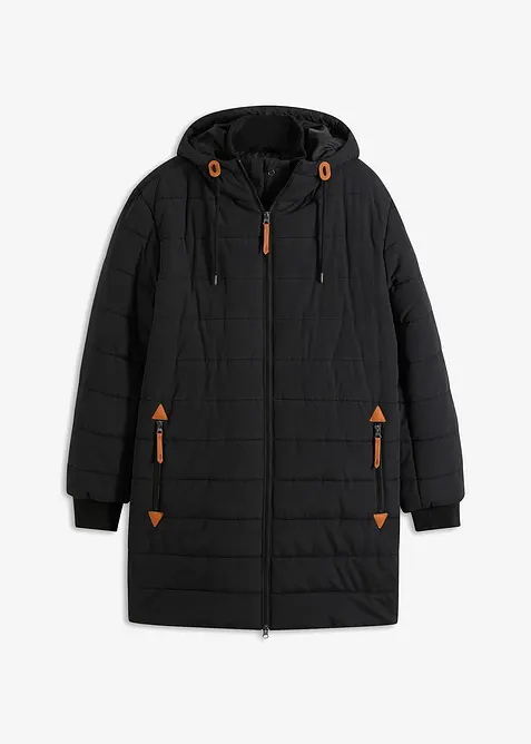 Gewatteerde parka met capuchon en imitatieleer, bonprix