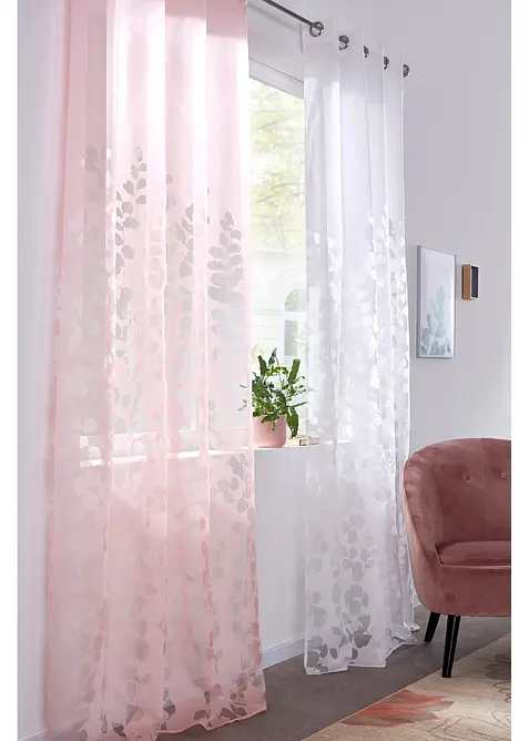 Transparant gordijn van ausbrenner met bladeren (1 stuk), bonprix