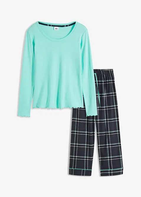 Pyjama met geribd shirt en flanelle broek, bonprix