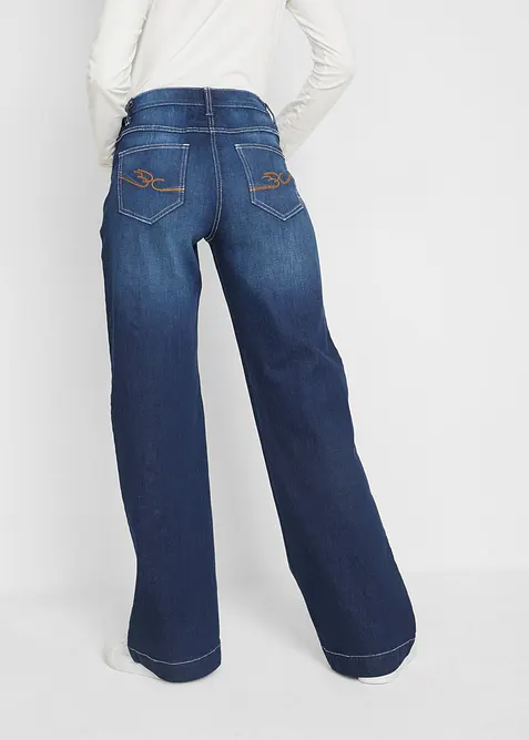 Wide leg mid waist jeans met een comfortabele band, bonprix