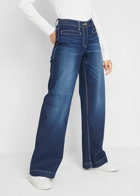 Wide leg mid waist jeans met een comfortabele band, bonprix