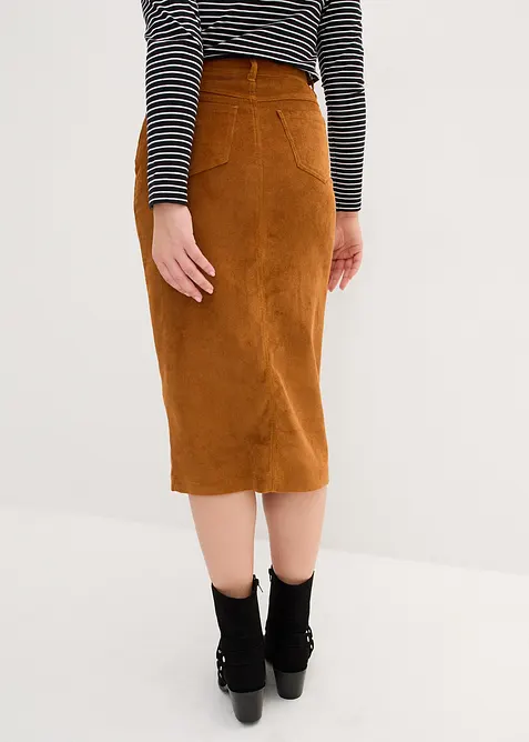 Stretch corduroy rok in midilengte, bonprix