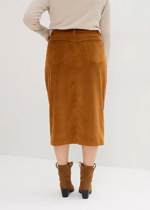 Stretch corduroy rok in midilengte, bonprix