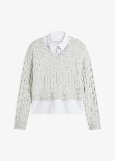 Trui met kabelpatroon en blouse-inzet, bonprix