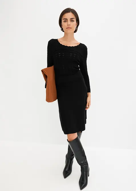 Gebreide jurk met ajourpatroon, bonprix