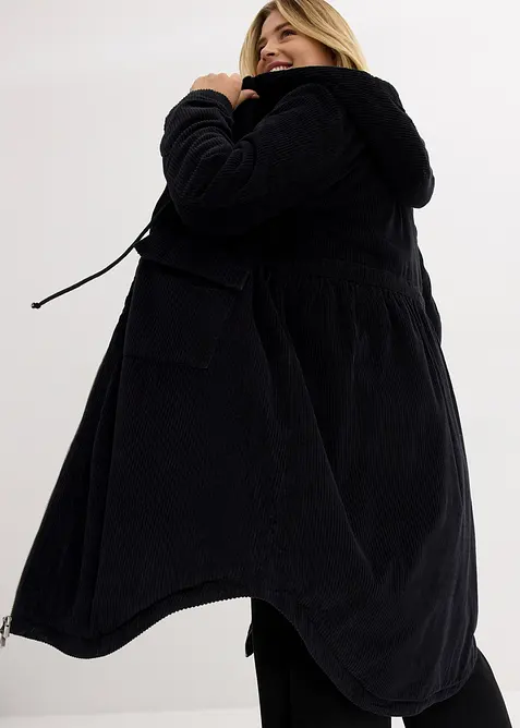 Lange corduroy jas met teddy fleece capuchon, bonprix