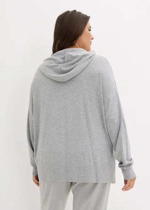 Gebreide hoodie met kangoeroezak van viscosemix, bonprix
