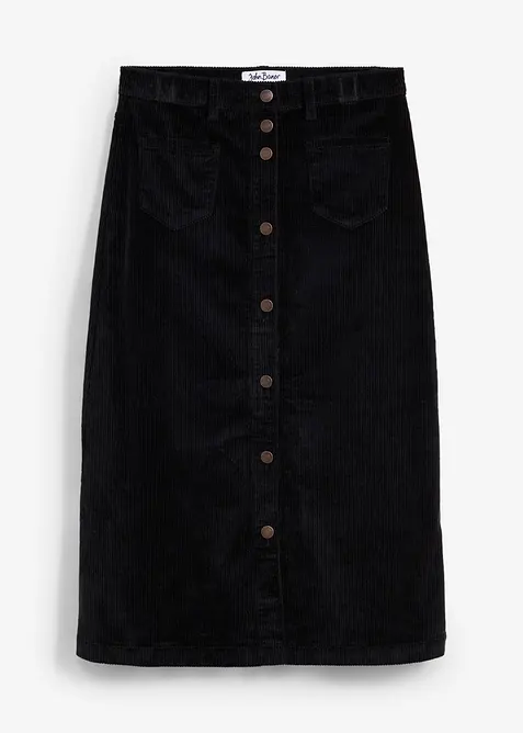 Stretch corduroy midi rok met knoopsluiting, bonprix