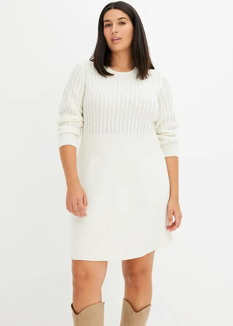 Wijd uitlopende, gebreide jurk met kabelpatroon, bonprix