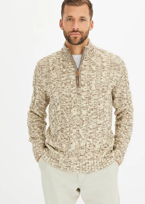 Gemêleerde trui met kabelpatroon, bonprix