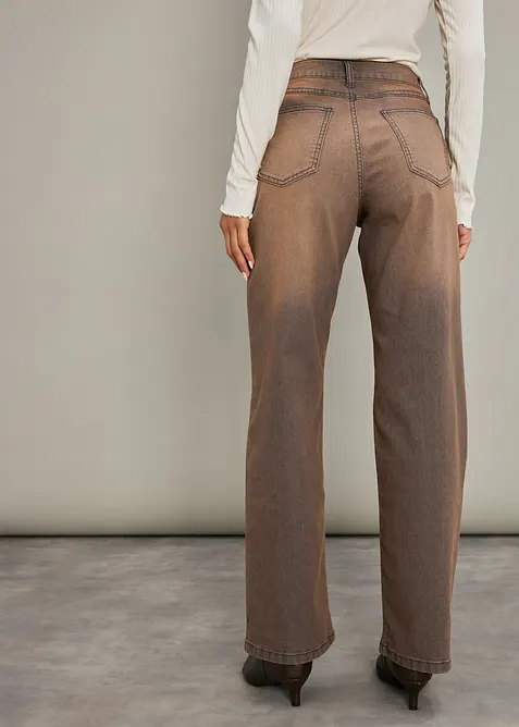 Wide leg jeans met vintage wassing, high waist, bonprix