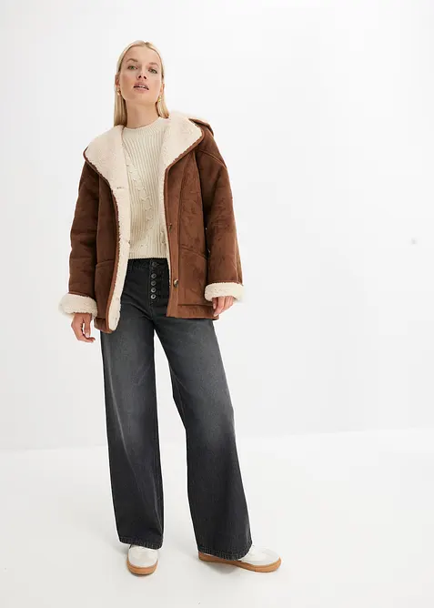 Shearling jas met capuchon, bonprix
