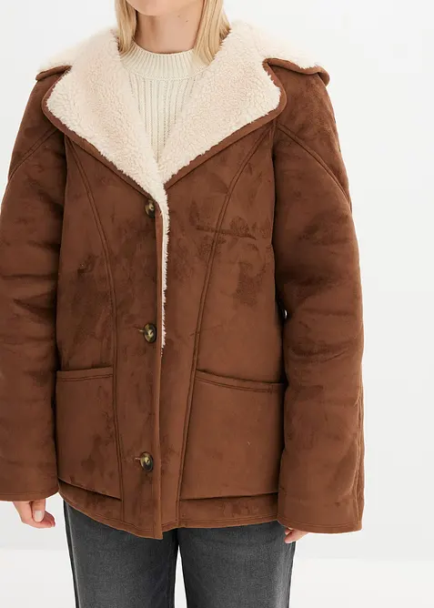 Shearling jas met capuchon, bonprix