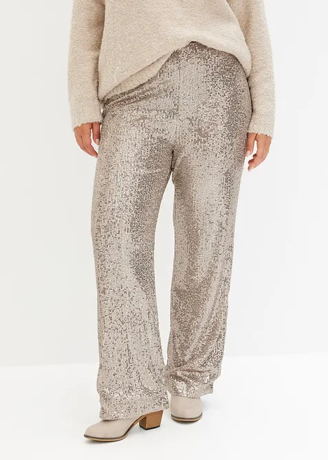 Jersey broek met pailletten, bonprix