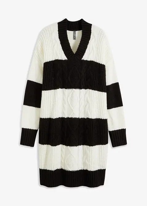 Gebreide jurk met strepen en kabelpatroon, bonprix