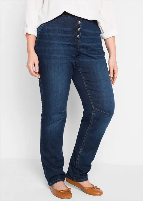 Stretch boyfriend jeans mid waist, met comfortabele band, bonprix