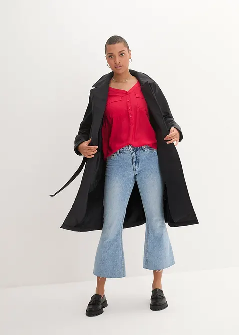 Blouse met lange mouwen en V-hals van vloeiende viscose, bonprix