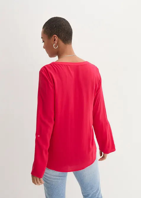 Blouse met lange mouwen en V-hals van vloeiende viscose, bonprix