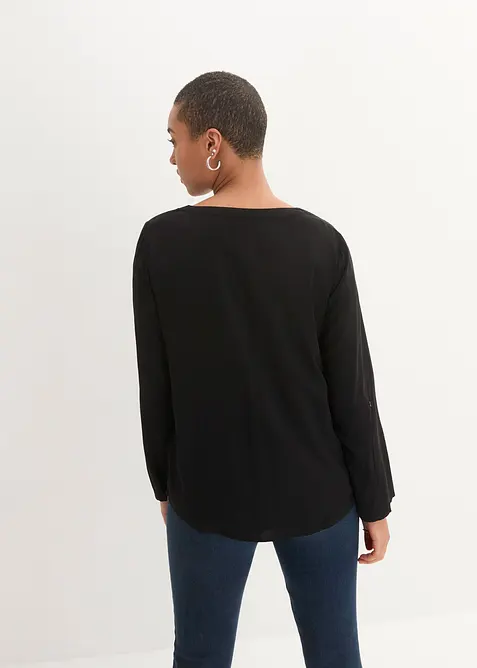 Blouse met lange mouwen en V-hals van vloeiende viscose, bonprix