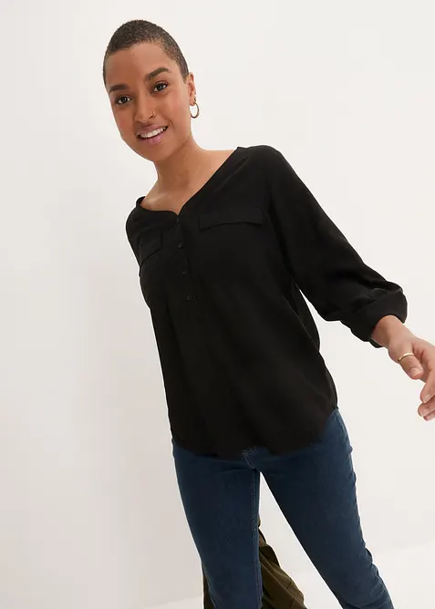 Blouse met lange mouwen en V-hals van vloeiende viscose, bonprix