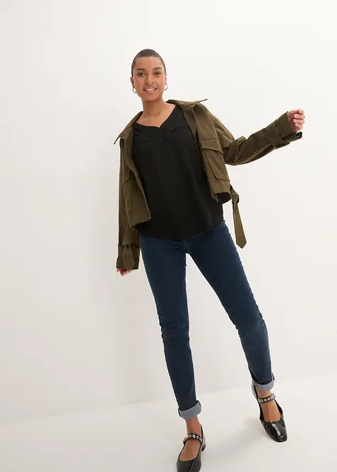 Blouse met lange mouwen en V-hals van vloeiende viscose, bonprix